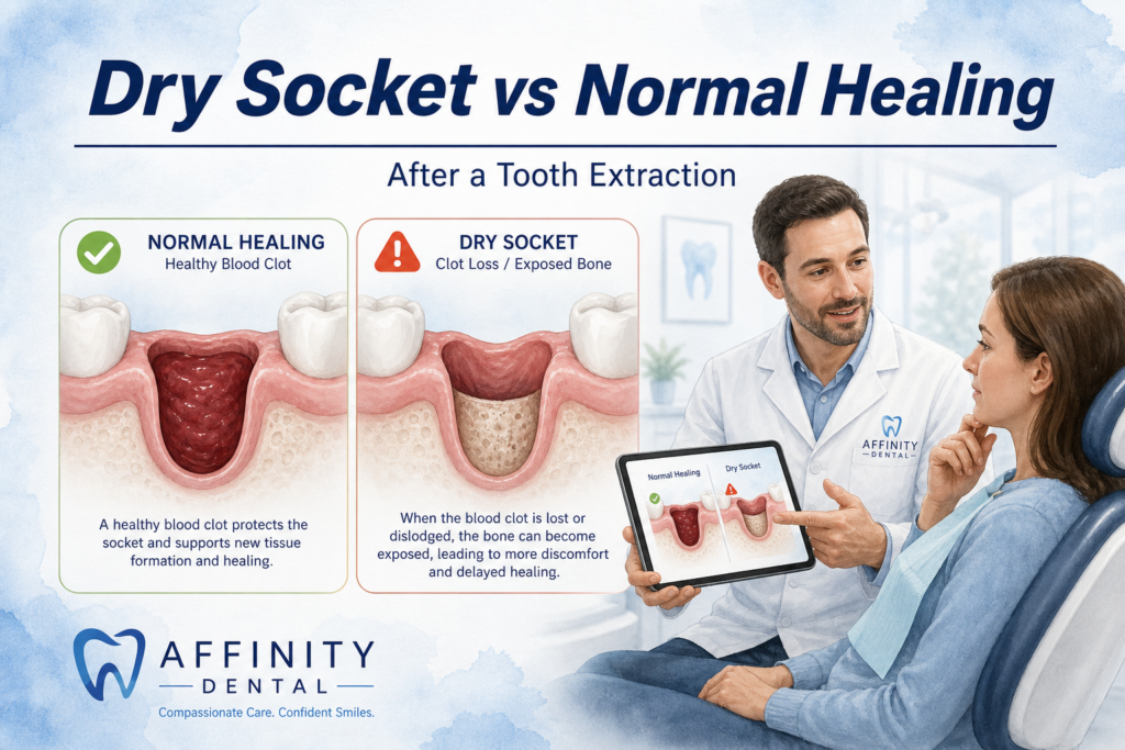 Featured image for dry socket versus normal healing after a tooth extraction